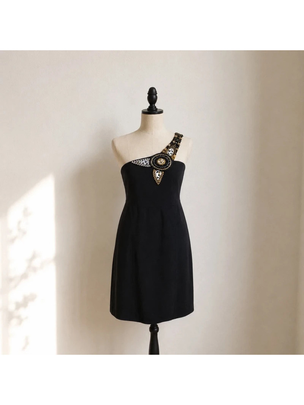 Tibi One Shoulder Embellished Cocktail Dress Size 4 Black Sequin Formal Mini